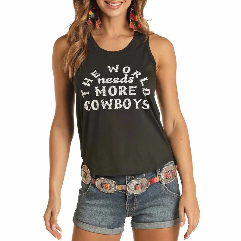 Rock & Roll Cowgirl Women's More Cowboys Tank Top cutout tank top