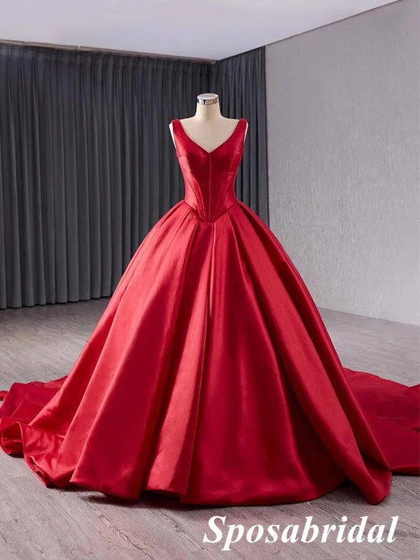 Elegant Red Satin Spaghetti Straps Sleeveless A-Line Ball Gown Long Prom Dress Formal Party Dress, PD3989 Tunics Corduroy durable