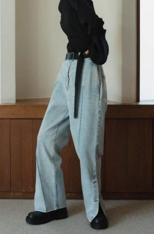 12/26~shipping Slit Belt Slacks Pants/Denim(additional sales 10/22 20:00~ 10/24 12:00) Stylish Harem Pants