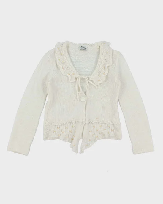 Vintage Y2k 00s Moda Gulen Mohair Blend Sequin Ruffle Cardigan - S Toggled Drawstring Belted Vintage Y2k 00s Moda Gulen Mohair Blend Sequin Ruffle Cardigan - S Toggled Drawstring Belted