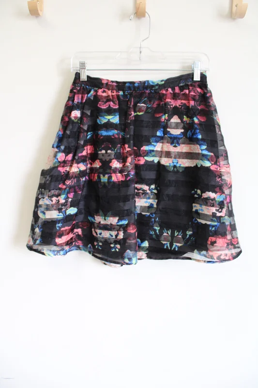 Xhilaration Black Floral Striped Skirt | S velvet skirt glossy