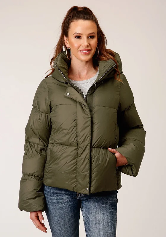 Roper Womens Hooded Down Puffer Green Nylon Insulated Jacket Cotton Jacket Linen Jacket Terry Jacket