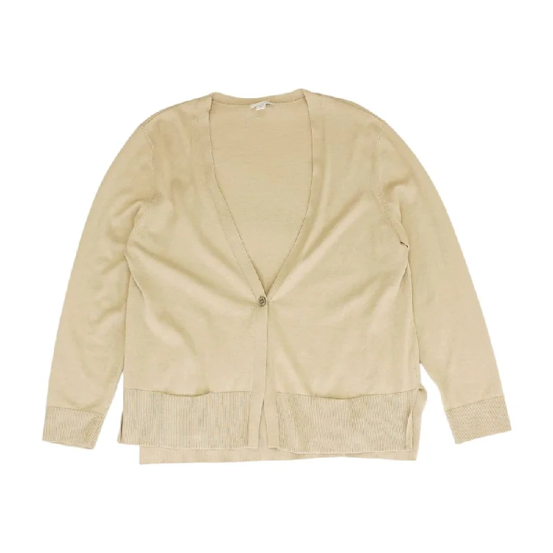 Tan Solid Cardigan Sweater Modern Contemporary chic