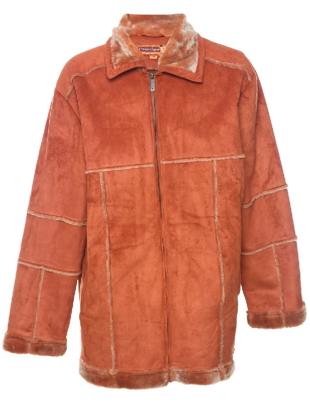Terracotta Shearling Jacket - M Front Pockets Side Pockets Patch Pockets