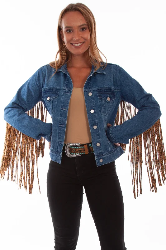 Scully Womens Denim Cotton Blend Leopard Fringe Jacket Striped Jacket Polka Dot Jacket Floral Jacket