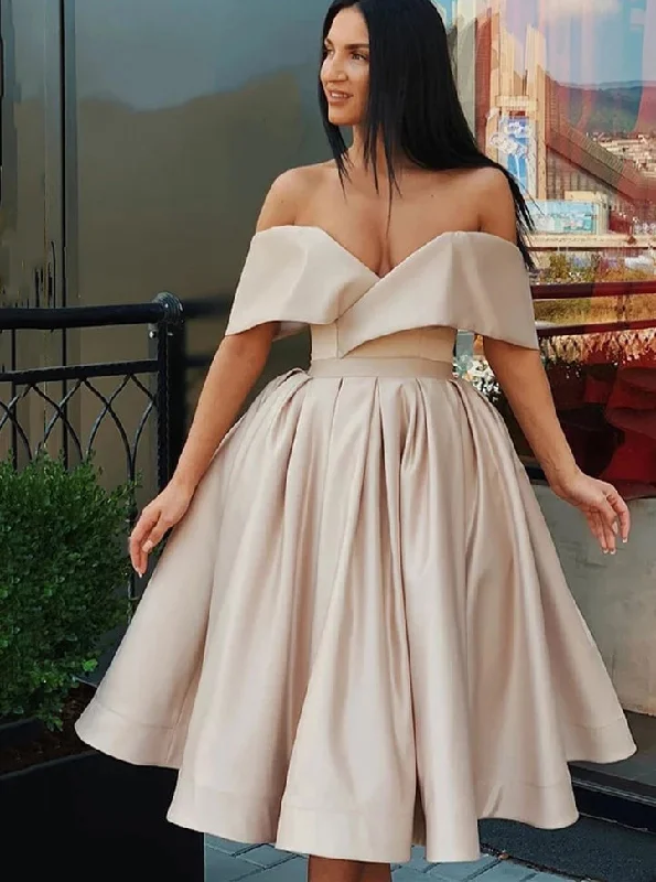 Simple Off Shoulder Short Homecoming Graduation Dress Party Dress OM529 Square Neckline Feminine