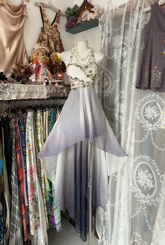 Vintage Ombre Halter A-Line Beading High Low Party Dress Homecoming Dress, D337 Tunics Seasonal trendy