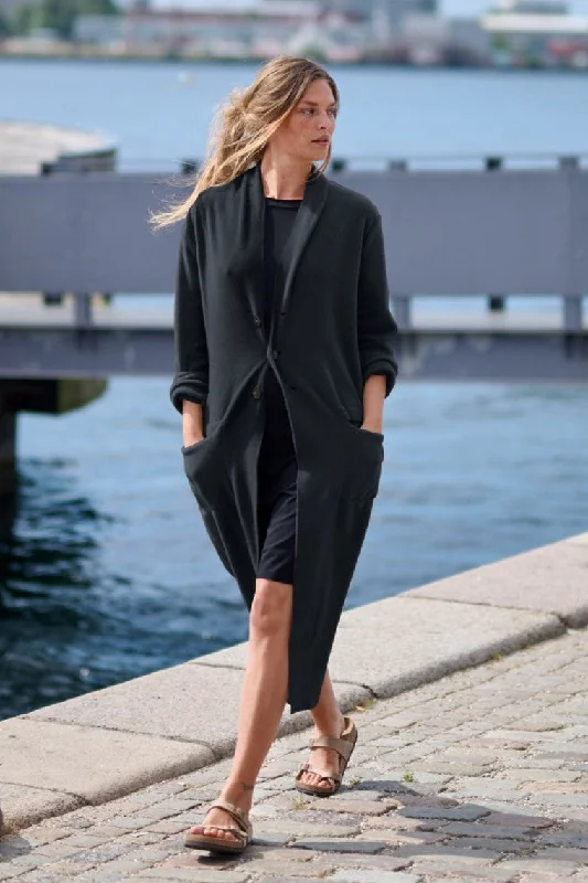 Henriette Steffensen Black Cardigan Welt Pockets Slit Pockets Flap Pockets