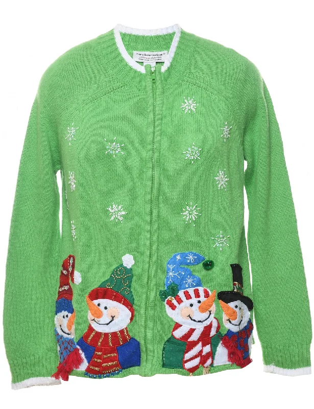 Snowman Christmas Cardigan - M Iron Safe Non-Iron Wrinkle Free