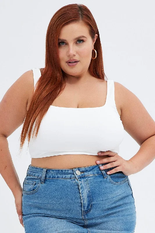 White Crop Tank Top Square Neck soft tank top