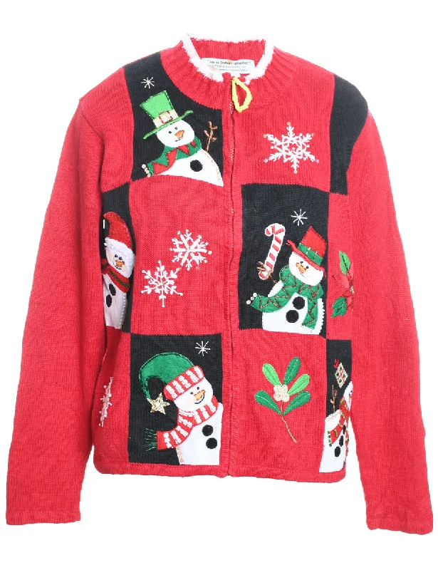 Snowman Christmas Cardigan - M Denim Fabric Leather Fabric Suede Fabric