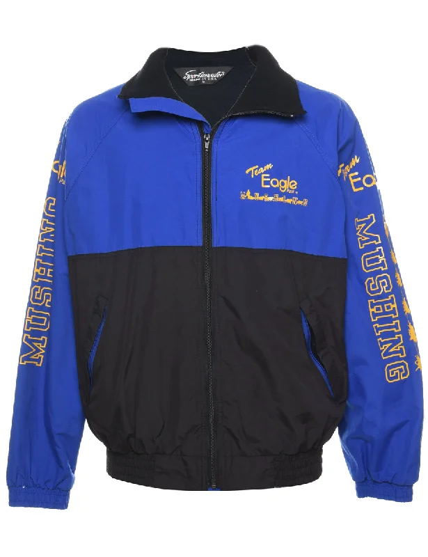 Two Tone Blue & Yellow Printed Team Eagle Nylon Jacket - L Mesh Jacket Canvas Jacket Denim Jacket