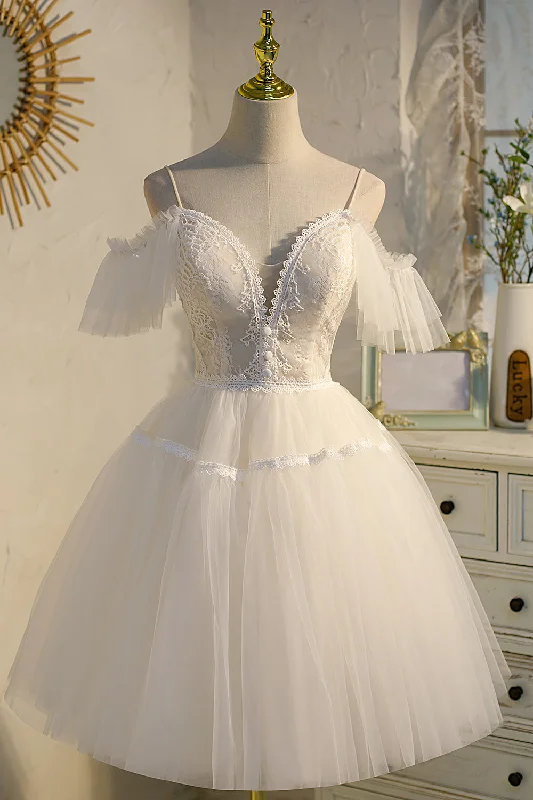 Lace V-Neck Sweet Fairy Dress Tulle Party Dress Homecoming Dress Tunics Business professional
