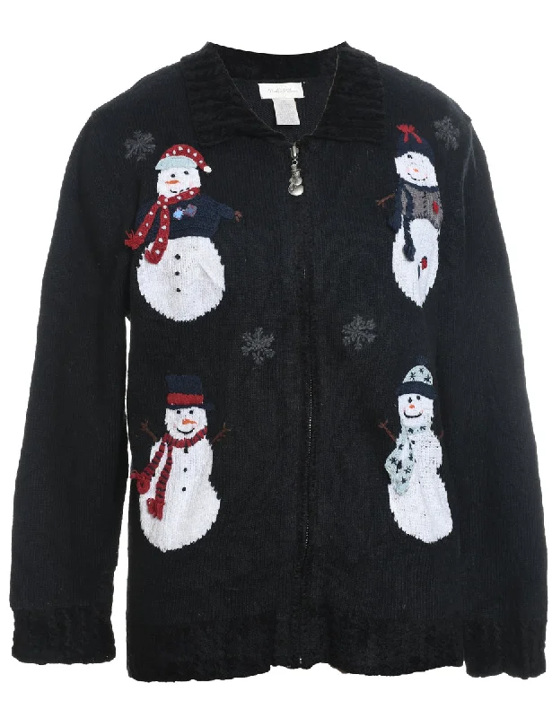 Snowman Christmas Cardigan - M Spandex Rayon Corduroy