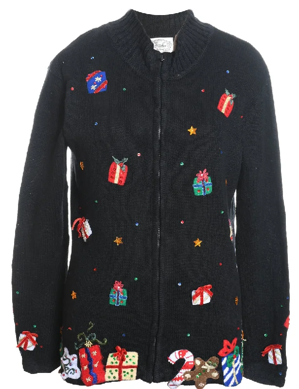 Festive Print Christmas Cardigan - S Polka Dot Checkered Tartan