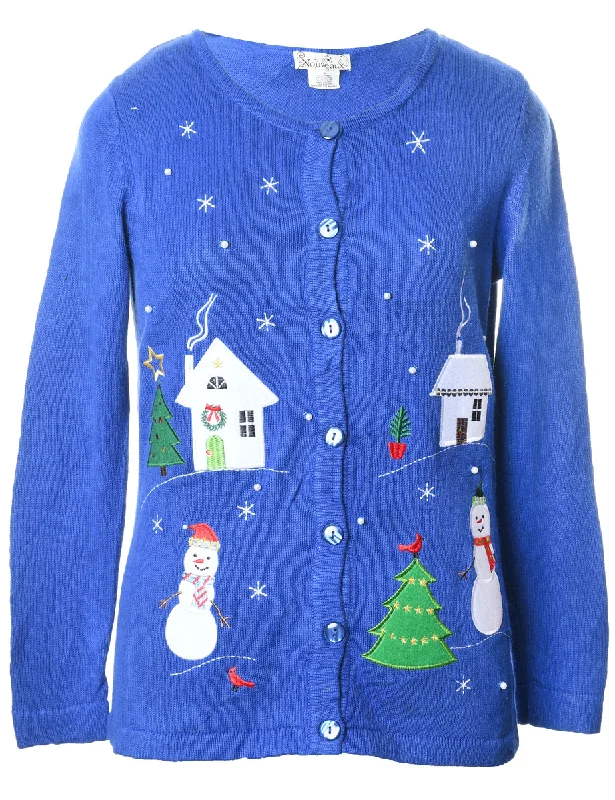 Snowman Christmas Cardigan - S Chenille Fabric Brocade Fabric Lace Fabric