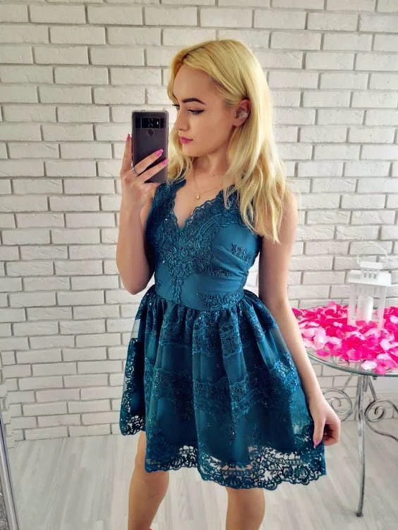 Straps V-neck Short/Mini Homecoming Party Dress OM121 Lace Sexy Club