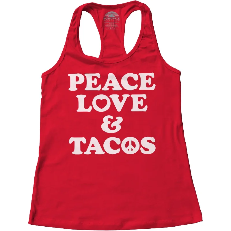 Women's Peace Love and Tacos Racerback Tank Top charcoal tank top