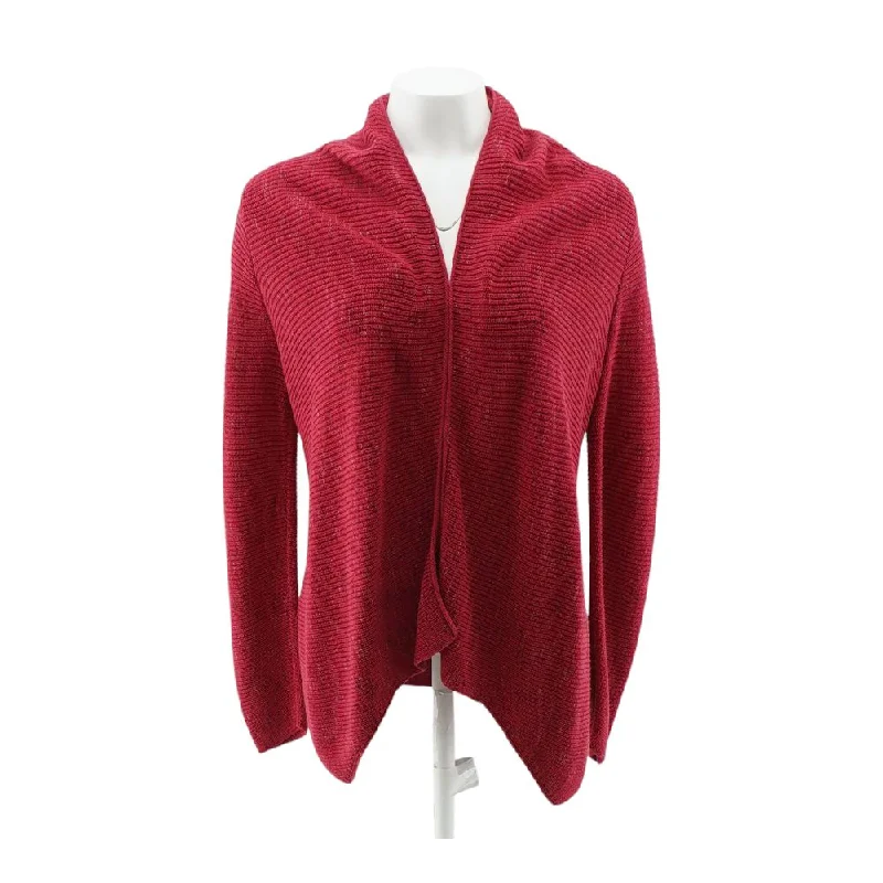 Red Solid Cardigan Sweater Sequined Glittery Shiny