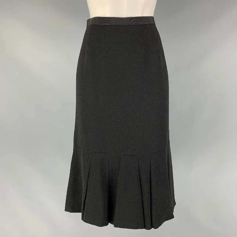 PRADA Size 4 Black Viscose & Acetate Pleated Tulip Skirt modal blend skirt