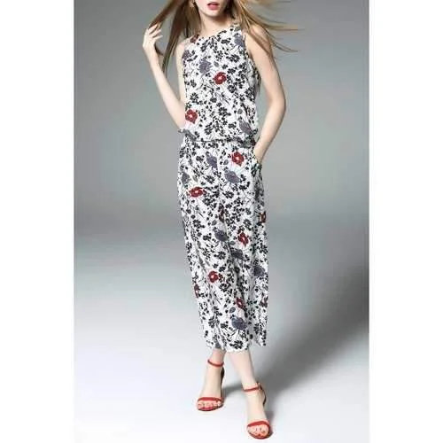 Print Tank Top and Wide Leg Pants - Black S crossback tank top