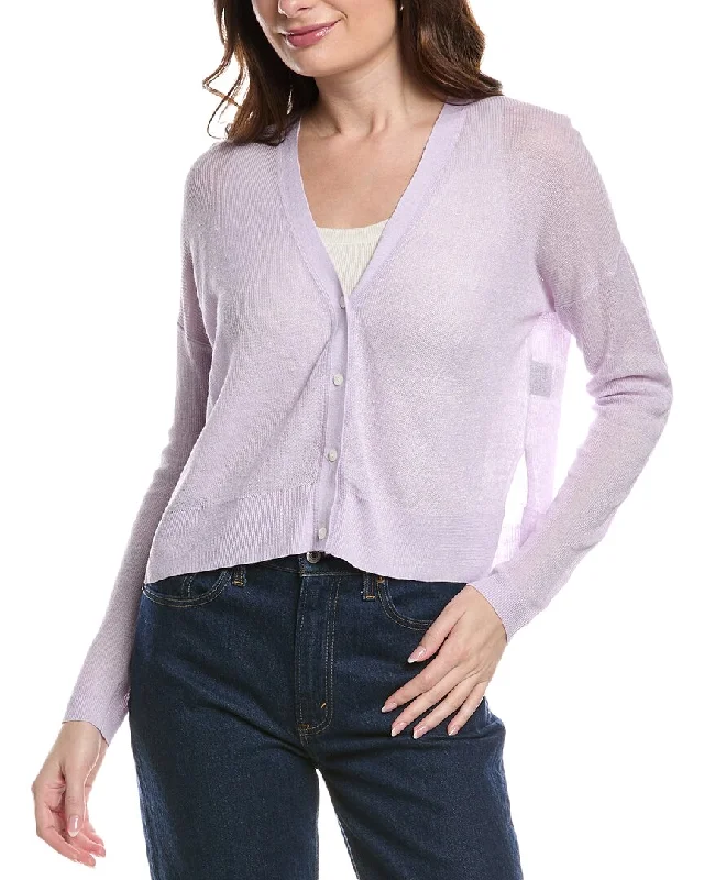 Theory Hanelee Linen-Blend Cardigan Denim Fabric Leather Fabric Suede Fabric