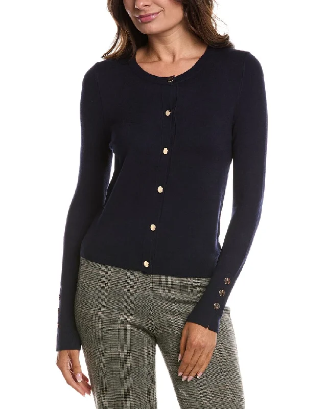 T tahari Crew Neck Cardigan Boat Neck Shawl Collar Notched Collar