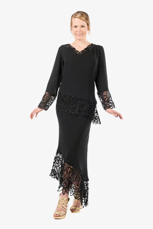 Soulmates C2300 Asymmetrical Lace Tunic Top with Skirt Set pencil skirt chic