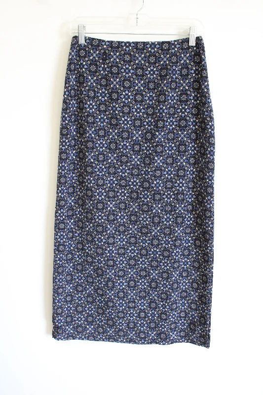 Geoffrey Beene Sport Vintage Blue Black Patterned Slitted Skirt | 6 velvet skirt luxury