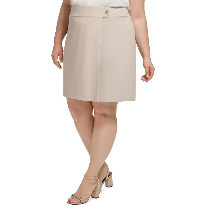 Calvin Klein Womens Plus   Button Crepe Wrap Skirt leather skirt bold