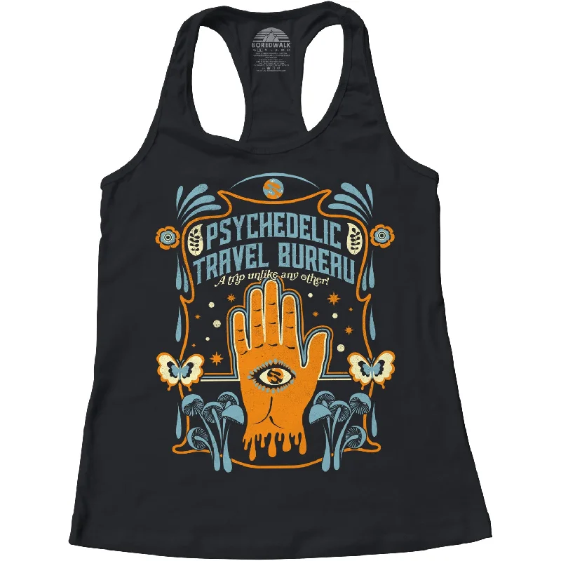 Women's Psychedelic Travel Bureau Racerback Tank Top scoop neck tank