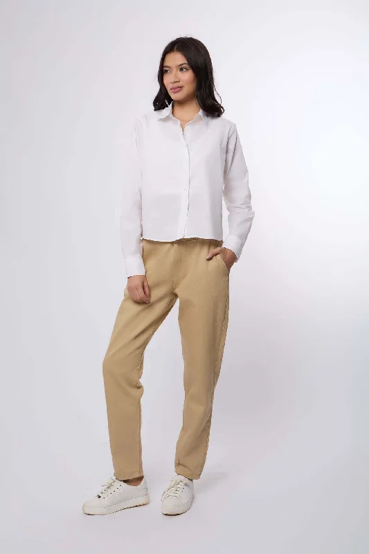 Women Pant Boyfriend Cut Chino Beige Chic Capri Pants