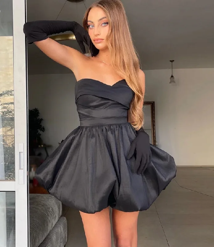 A-line Short Black Homecoming Dress Sweetheart Pleat Satin Prom Gown Formal Occasion Evening Party Dress Vestidos De Festa Tunics Cozy soft