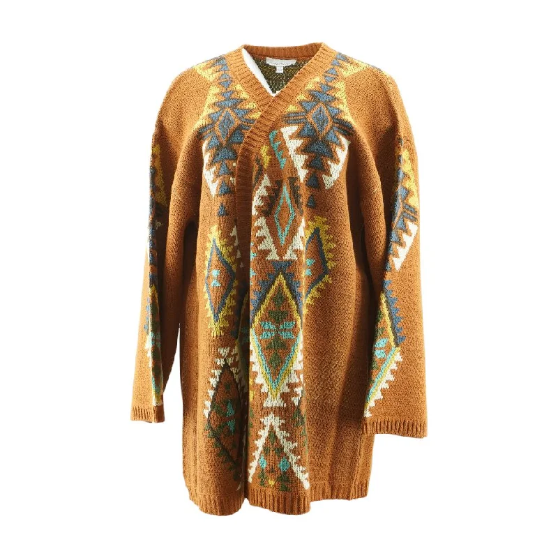 Rust Graphic Cardigan Sweater Tailored Straight A-Line