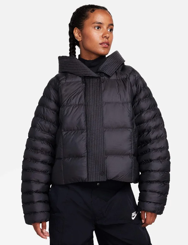 Sportswear Swoosh Puffer Oversized Hooded Jacket - Black/White Ribbed Jacket Pleated Jacket Ruffled Jacket