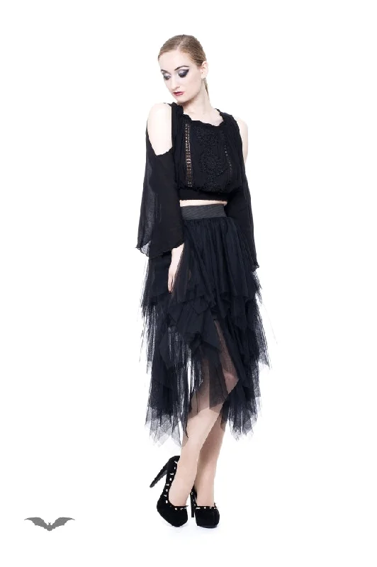 Queen of Darkness - Layered asymmetric tulle skirt corduroy skirt comfortable