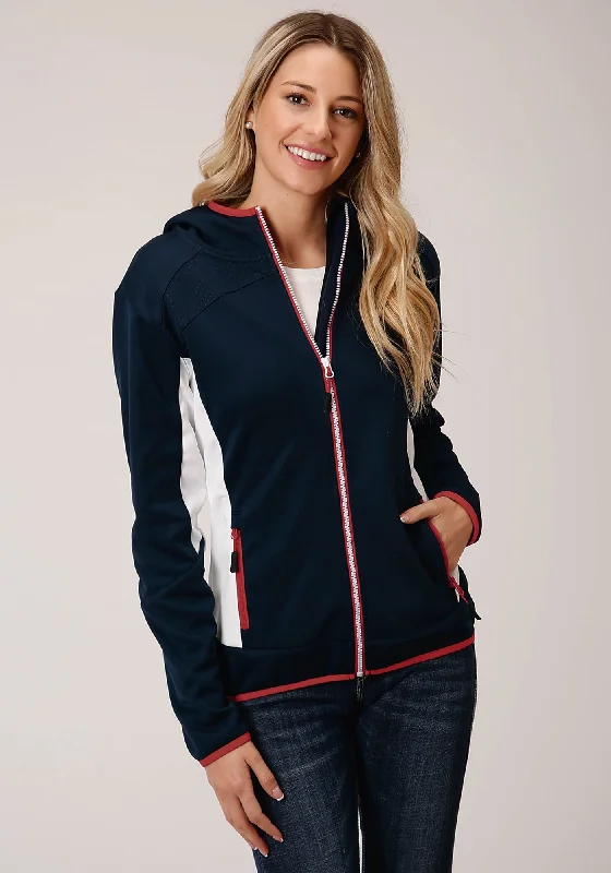 Roper Womens Navy/White Polyester Hooded Fleece Jacket Anorak Shell Jacket Lightweight Jacket