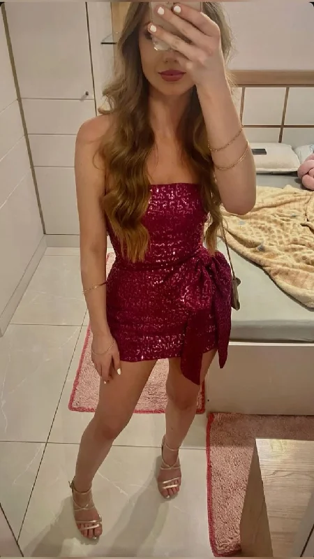 Fuchsia Strapless Sheath Short Party Dress Homecoming Dress MD7806 Tunics Fashionable trendy