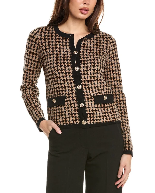 T Tahari Houndstooth Cardigan Zippered Buttoned Snapped