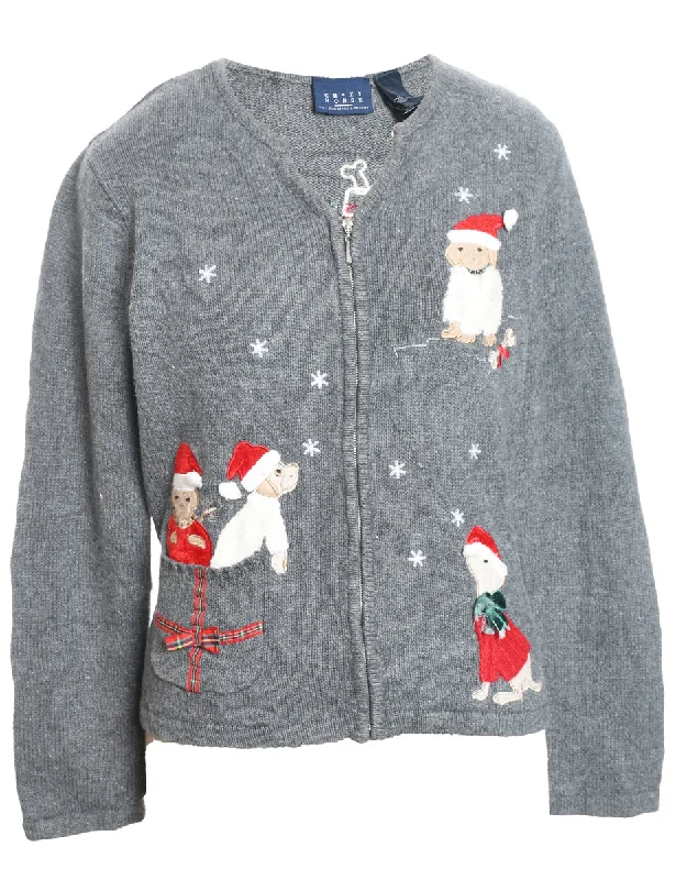 Cute Animal Print Christmas Cardigan - M Asymmetrical,ymmetric Pencil Cardigan