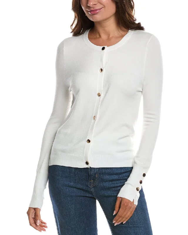 T tahari Crew Neck Cardigan Wool Fabric Cashmere Fabric Tweed Fabric