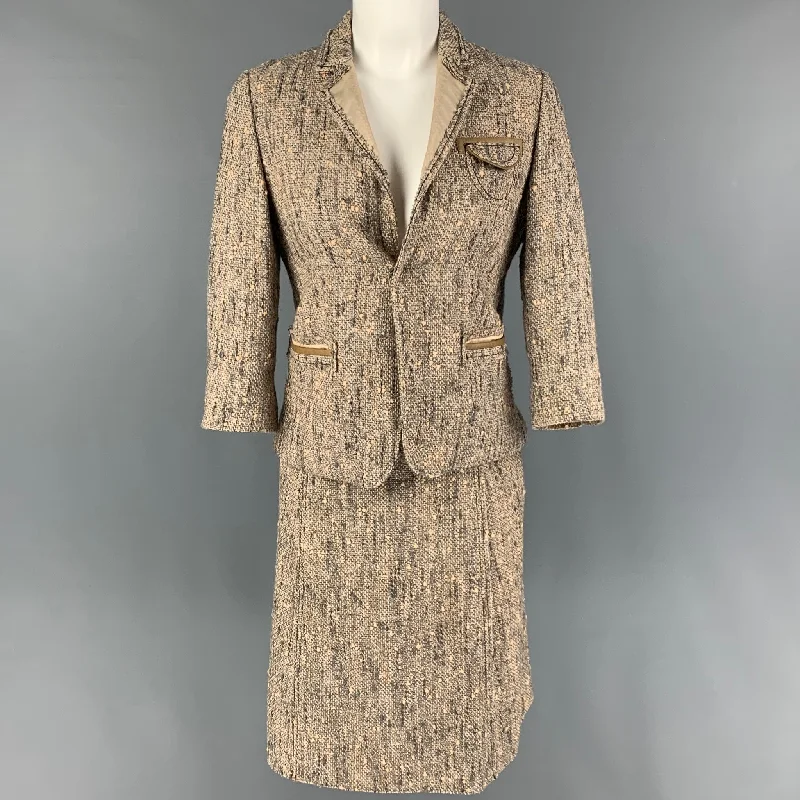 PRADA Size 4 Light Gray Beige Textured Single Button Skirt Suit chiffon skirt airy