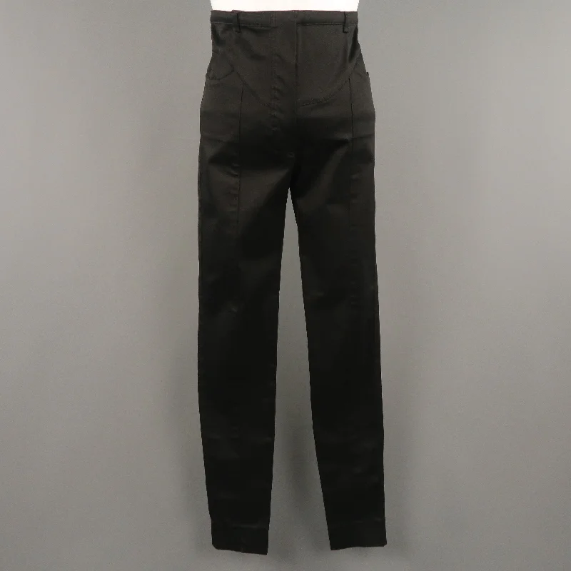 BALENCIAGA Size 4 Black Cotton  High Rise Fitted Moto Dress Pants Comfortable Fleece Pants