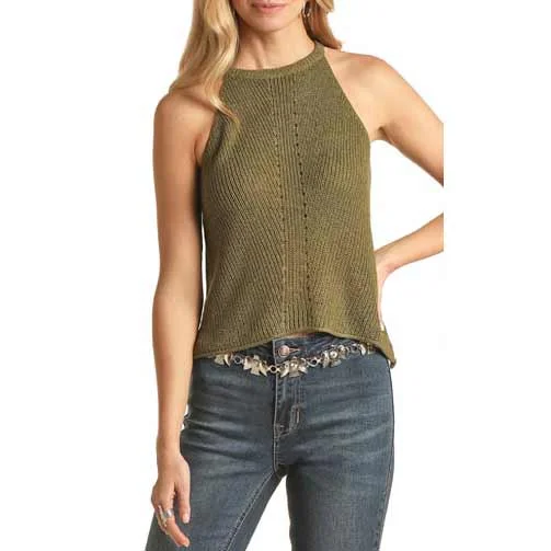 Rock & Roll Cowgirl Women's Knit Halter Tank Top crossback tank top
