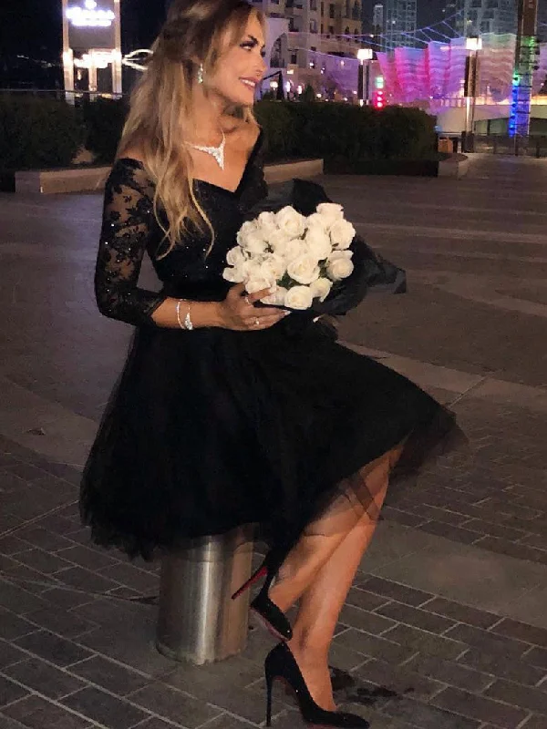 Lace Long Sleeve V-neck Little Black Dress Short/Mini Party Dress OP150 Tunics Bestseller popular