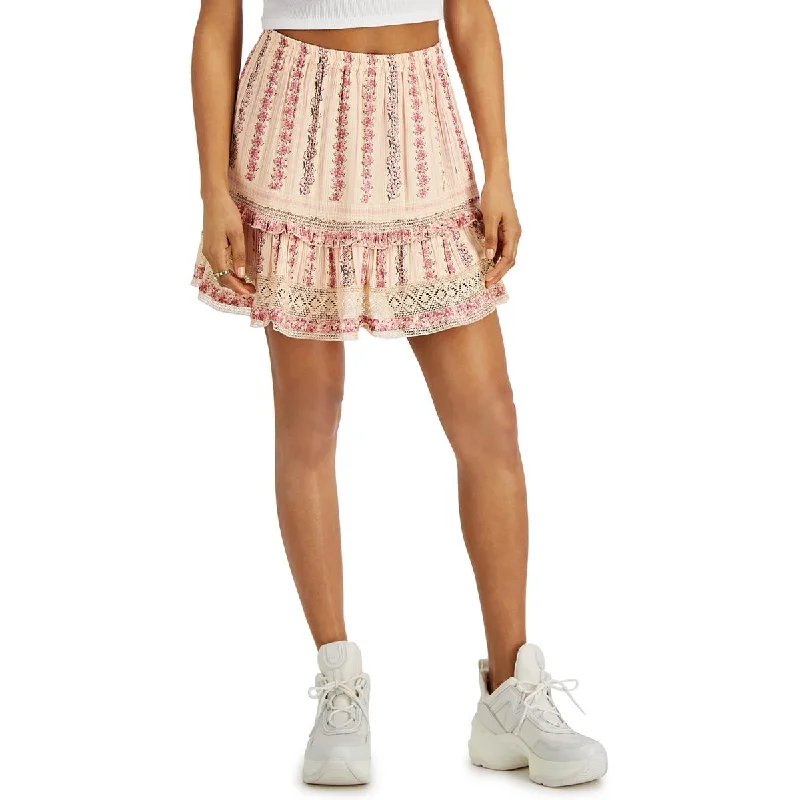 Angie Womens Juniors Short Lace Trim Mini Skirt denim skirt classic
