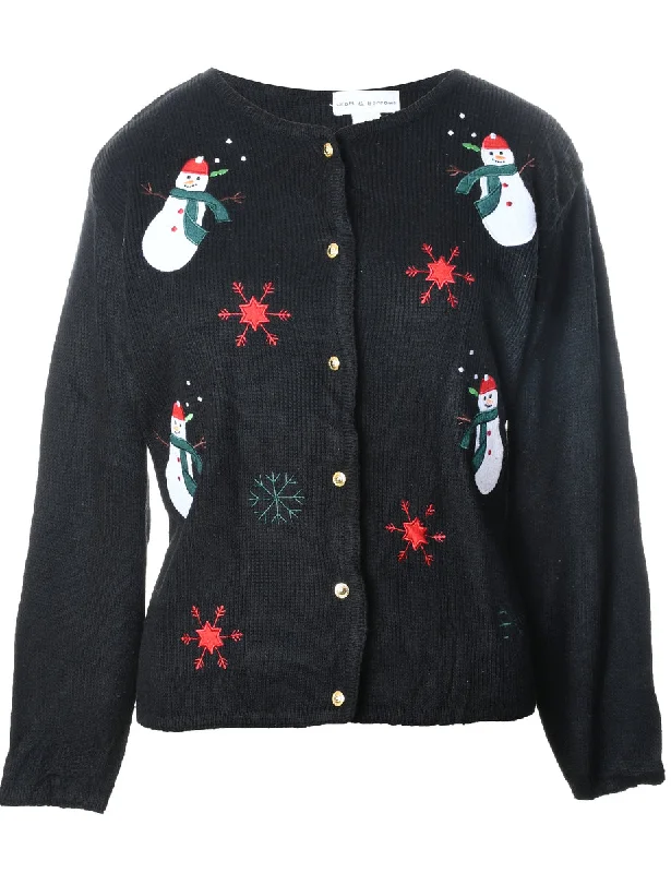 Snowman Christmas Cardigan - M Rayon Fabric Velvet Fabric Corduroy Fabric