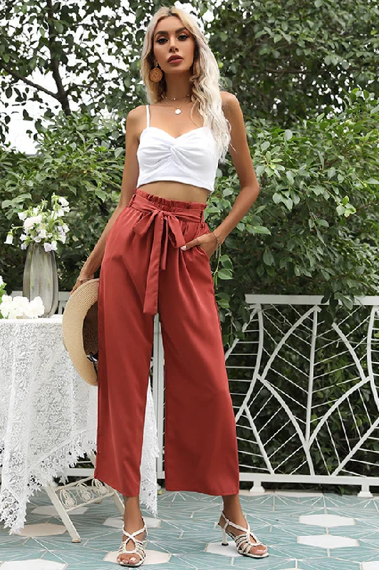 Basic Wide Leg Pants With Belt Trendy Wide-Leg Pants