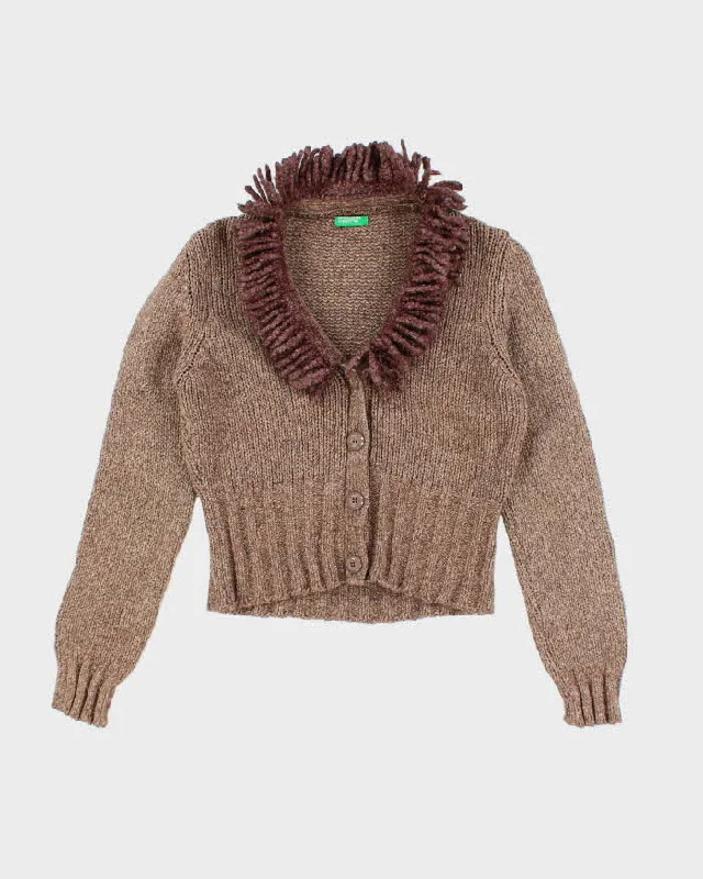 Vintage 90s United Colours Of Benetton Brown Wool & Mohair Blend Cardigan - M Boxy Cardigan Fitted Cardigan A-Line