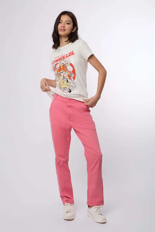 Women Pant  Chino Basic Pink Cozy Full-Length Pants